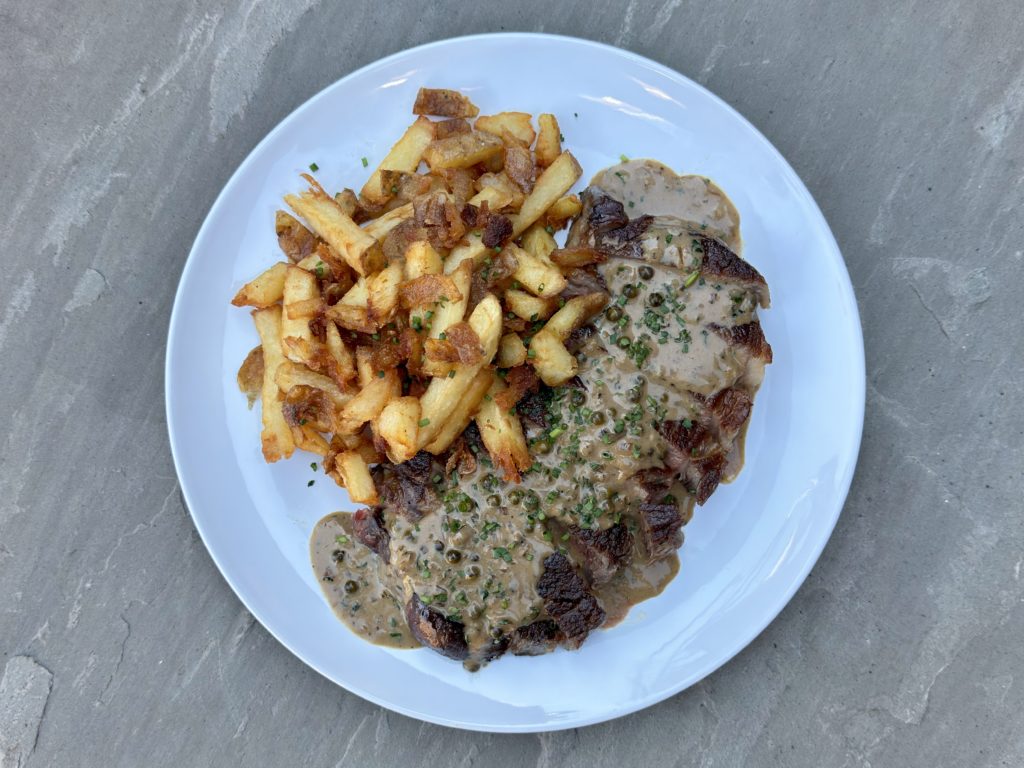 Steak Frites with Peppercorn Sauce