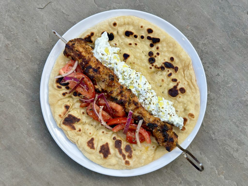 Pork Souvlaki with Tzatziki and Flatbread