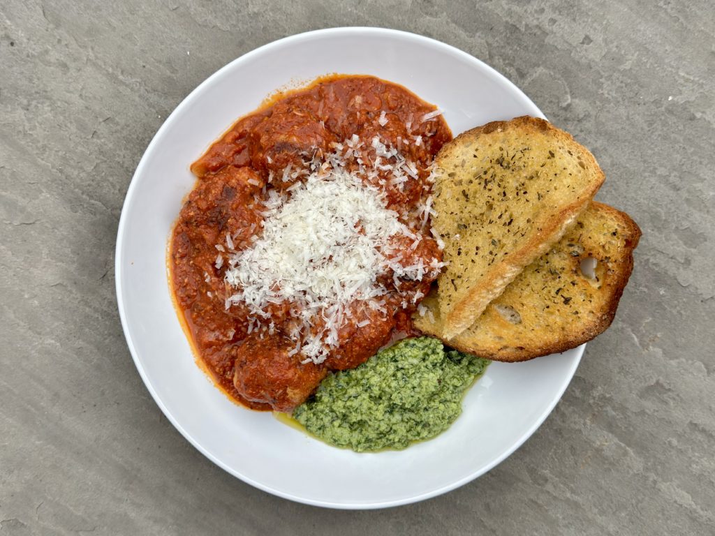 Meatballs in Tomato Sauce with Pesto